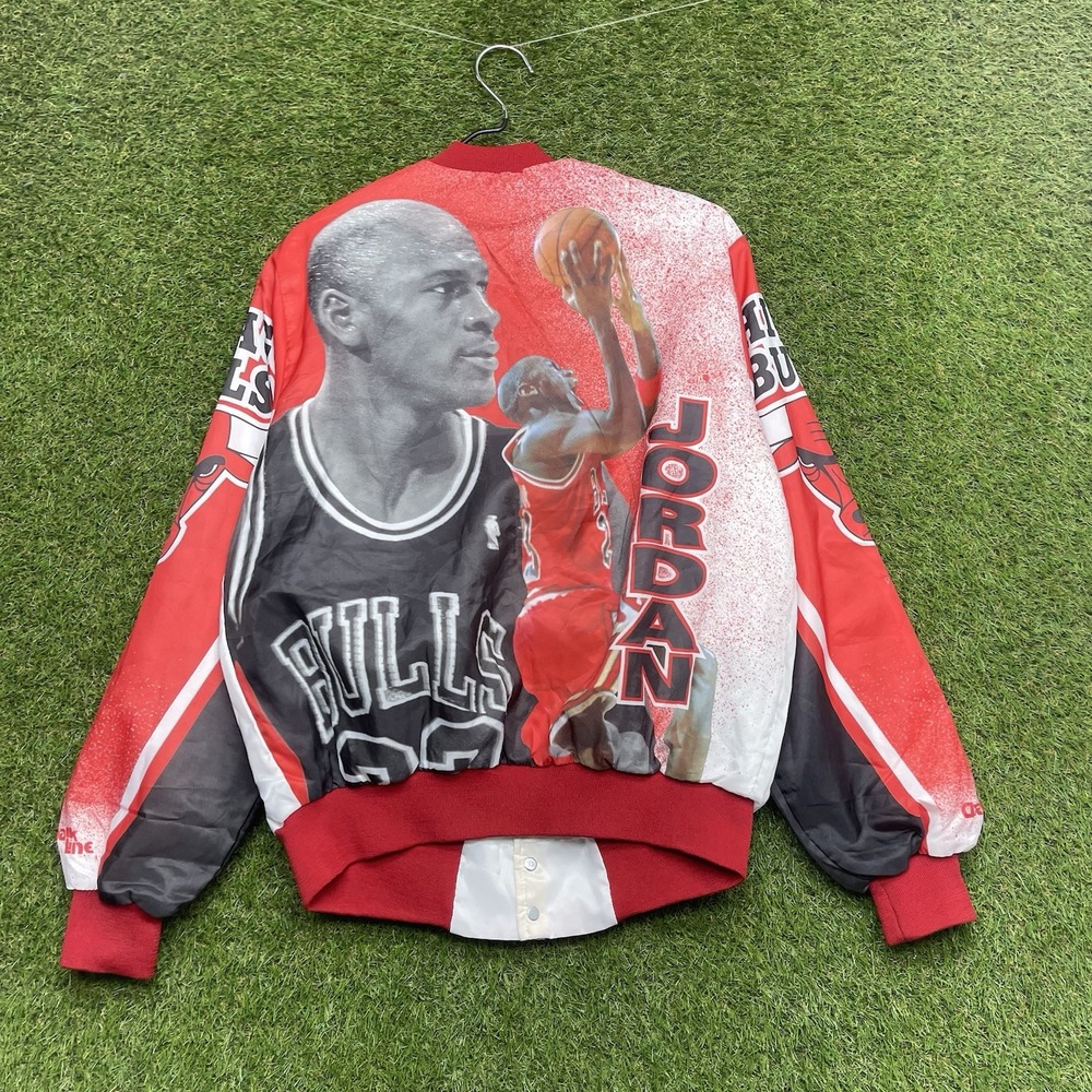Vintage Chicago Bulls Jacket Mens Medium Michael Jordan Chalk Line AOP 90s USA